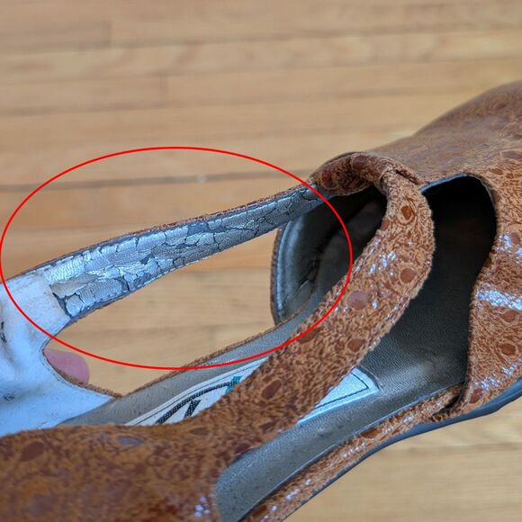 Vintage 70s Ros Hommerson Leather Shoes T-Strap Brown Dancing Heels Croc Size 6 - Picture 7 of 12